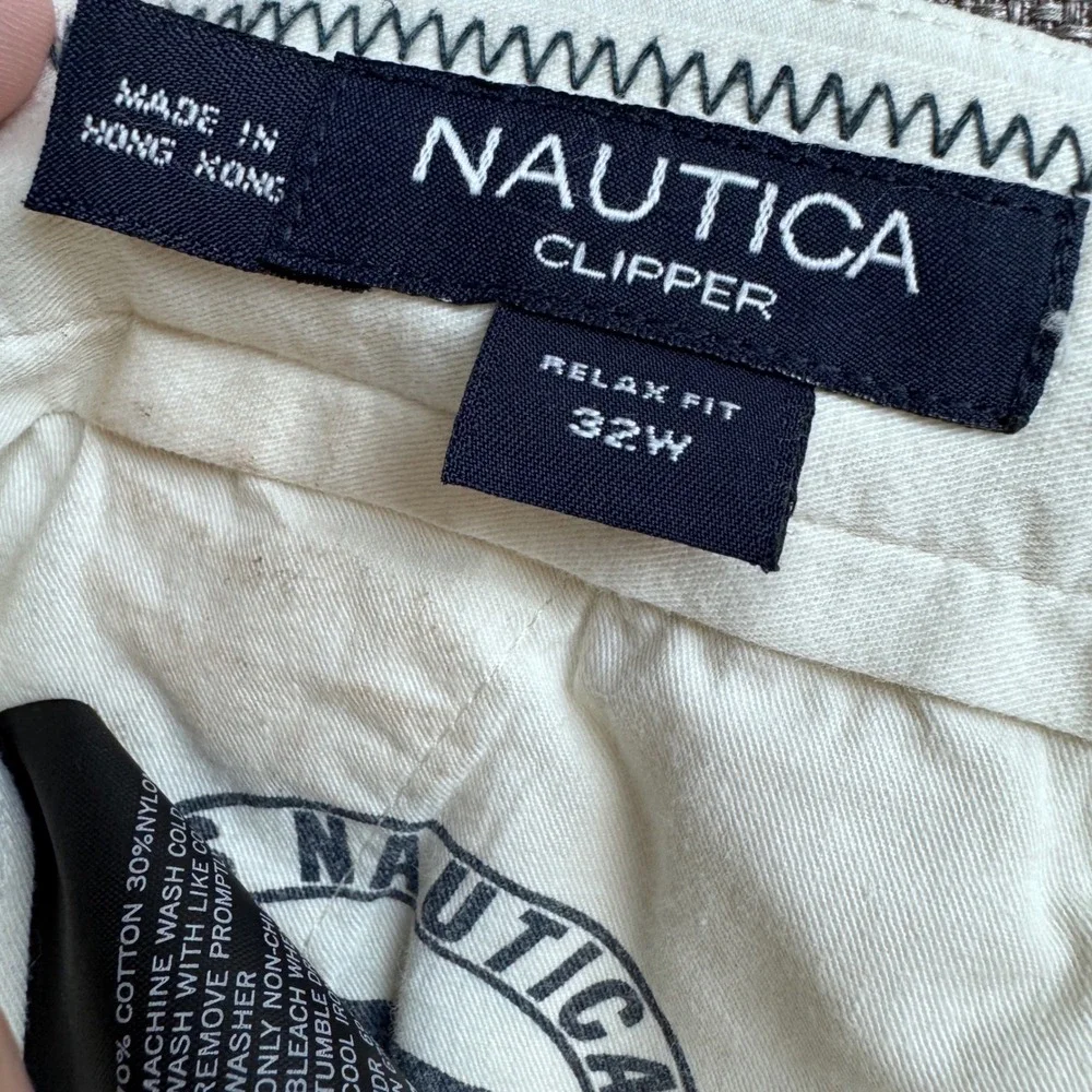Nautica Clipper Relax Fit Shorts Mens 32W Off White Cotton Nylon Blend Cream